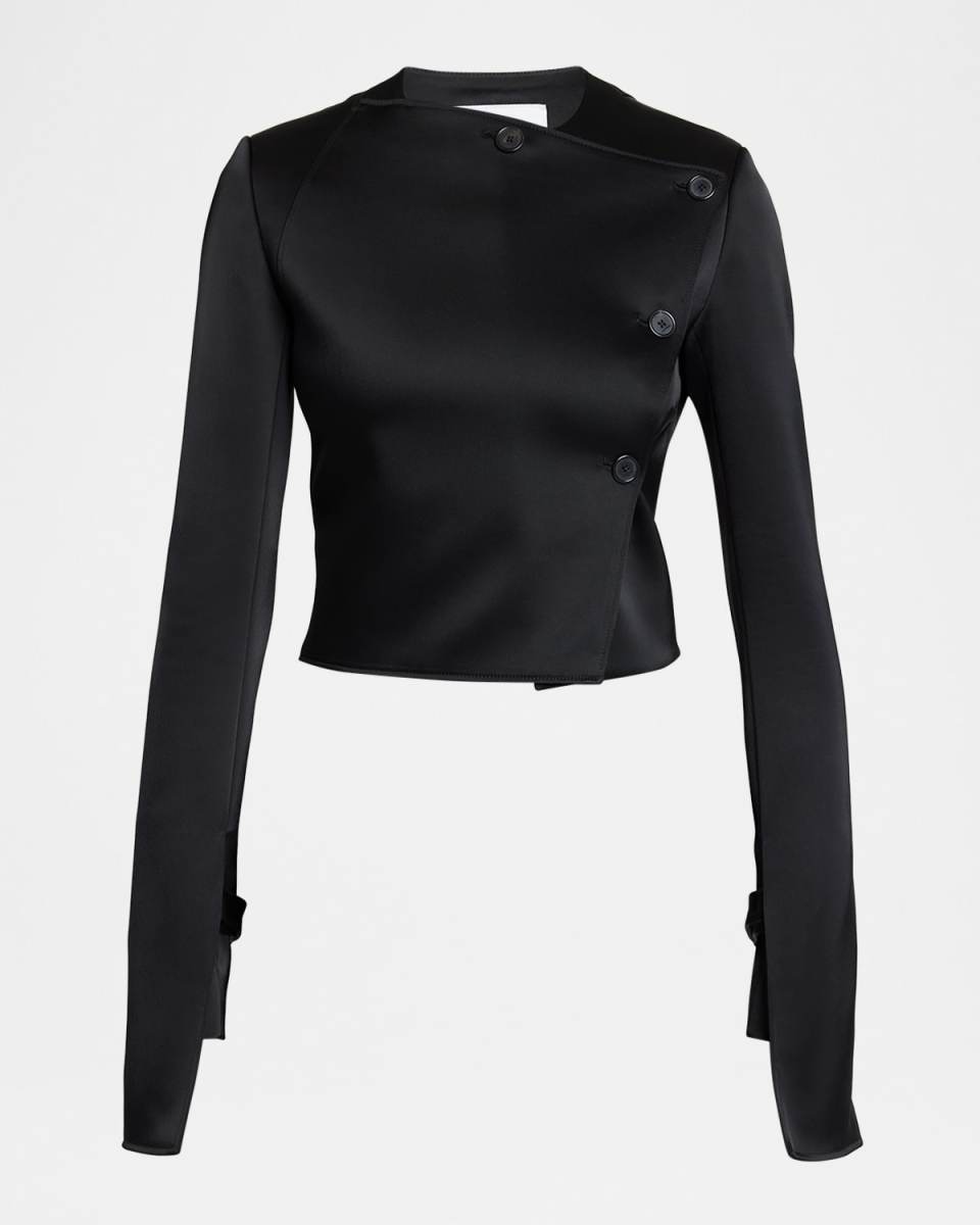 Buttoned Satin Crop Jacket